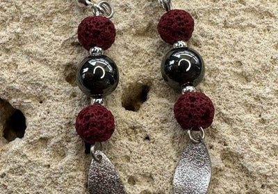 Hematite and Lava Stone Earrings & Silver Leaf Grounding - LIMITED EDITION - My Tiny Sanctuary