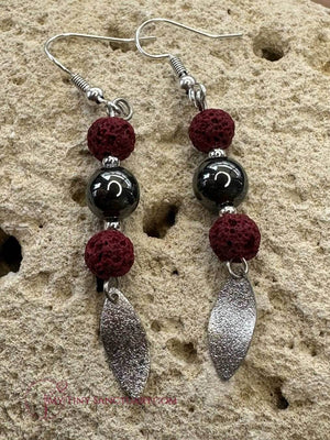 Hematite and Lava Stone Earrings & Silver Leaf Grounding - LIMITED EDITION - My Tiny Sanctuary