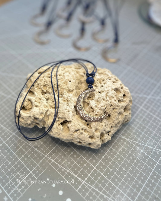 Laced Waning Moon Necklace Adjustable Length