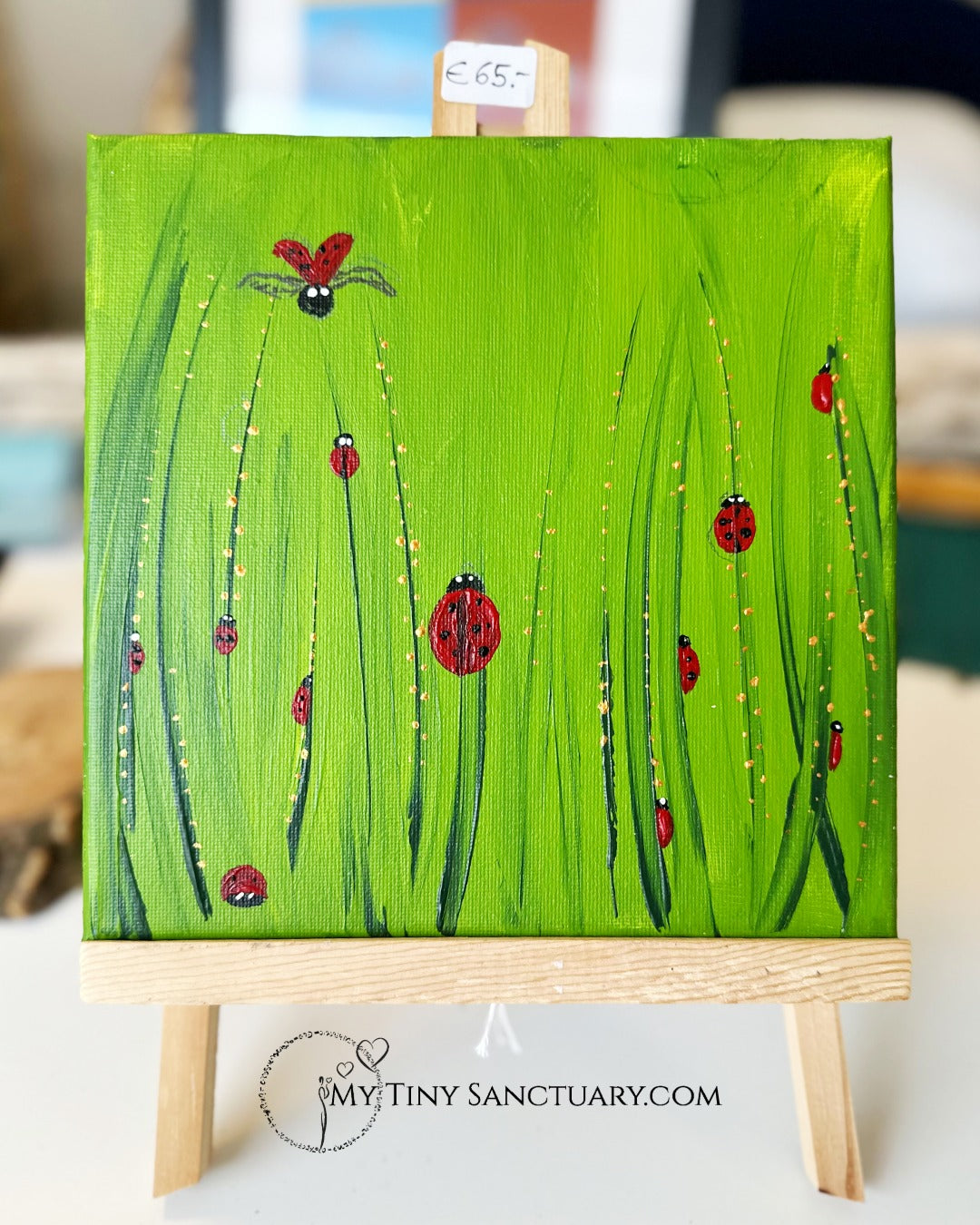 Ladybug in the Grasss | Original Acrylic Painting | 20x20 cm Canvas
