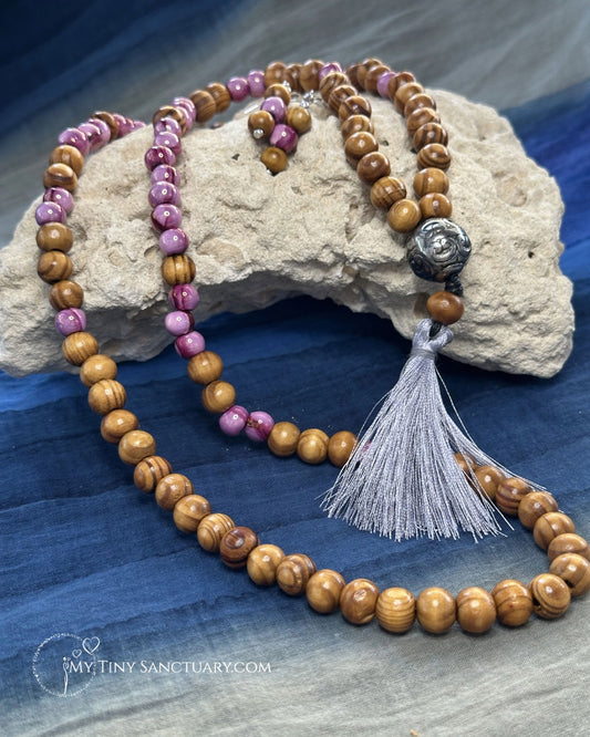 Malas Necklace • Wood and Rose Ceramic Beads