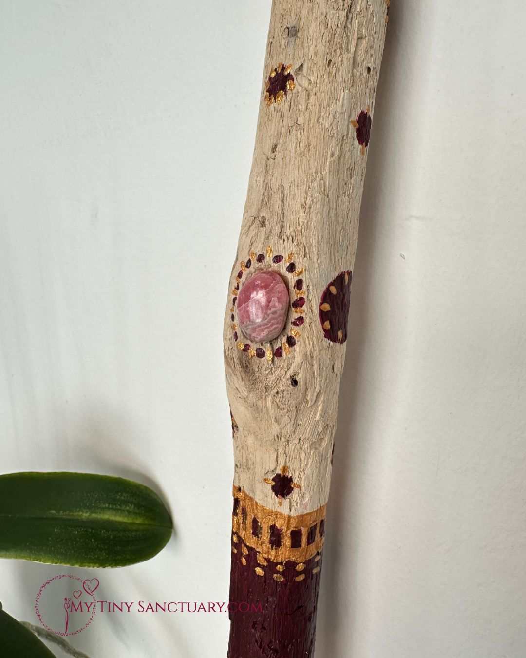 Driftwood Talking stick with Rhodochrosite Incrustation