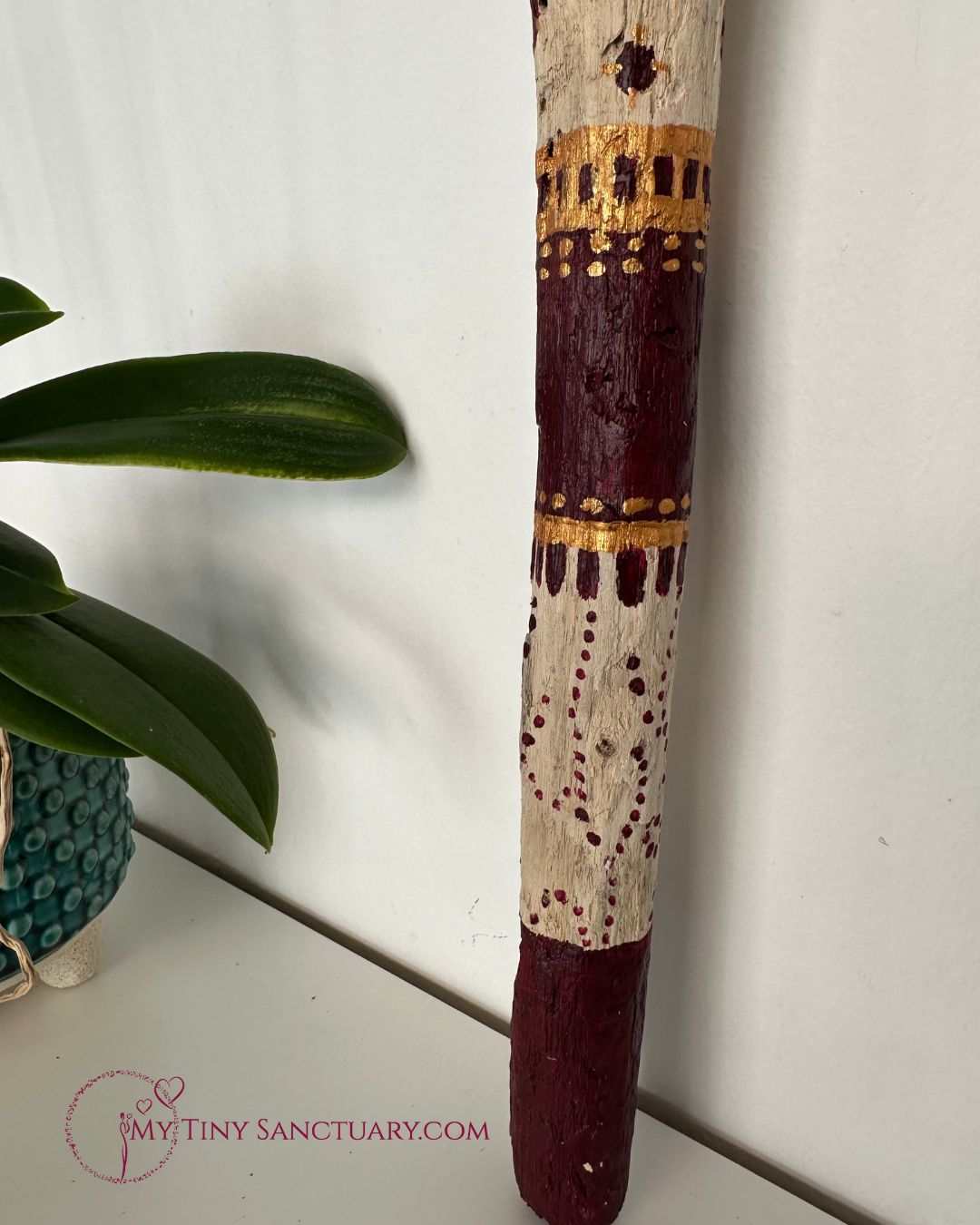 Driftwood Talking stick with Rhodochrosite Incrustation