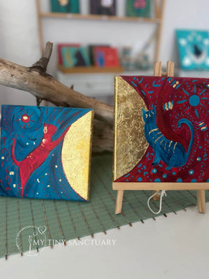 The Twin Golden Cats • Original Acrylic Painting • Twin Set Painting 20 x 20 cm - My Tiny Sanctuary