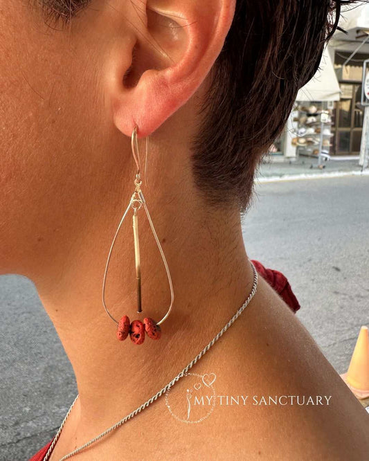 Terra Nova Drop Earring – Coral Lava, Porcupine Needle & Rose Gold