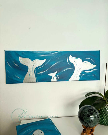 Whale Spirit Series: Three Loving Generations Acrylic Painting 60x20cm