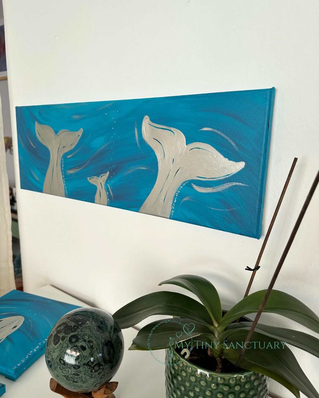 Whale Spirit Series: Three Loving Generations Acrylic Painting 60x20cm