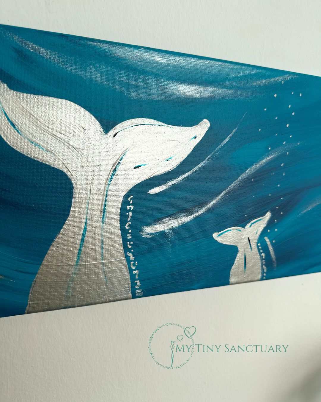 Whale Spirit Series: Three Loving Generations Acrylic Painting 60x20cm