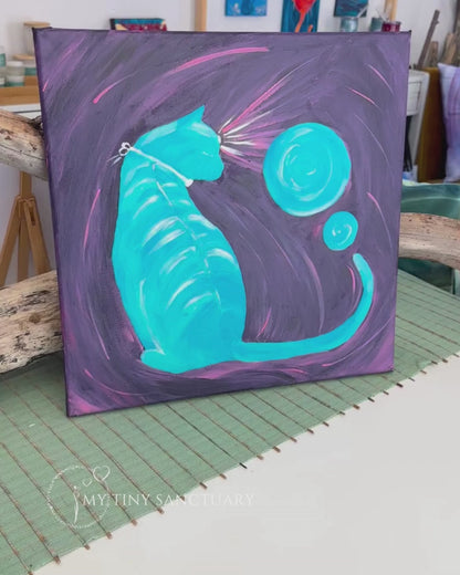 (K)Night Cat Visionary | Acrylic Painting 39,5x39,5 cm