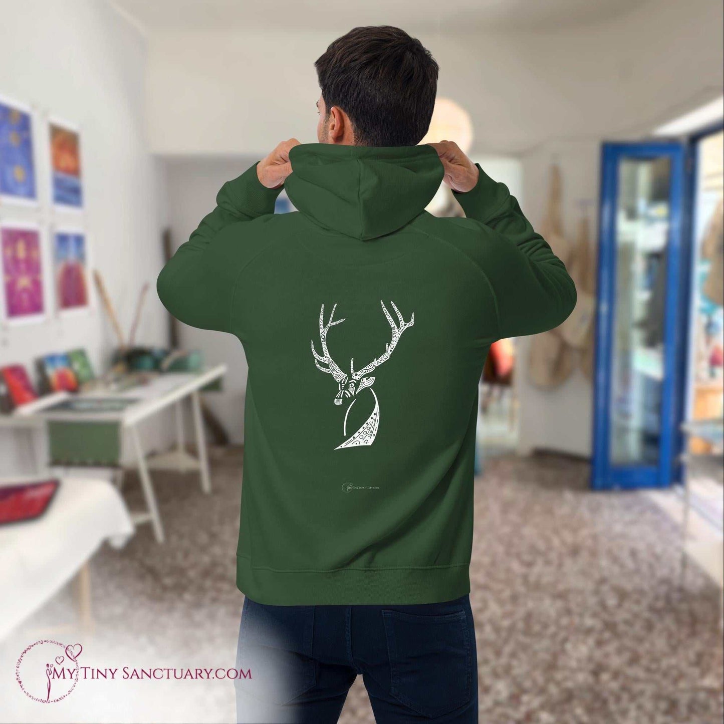 Elk Animal Spirit Hoodie for Men made of Eco-conscious materials