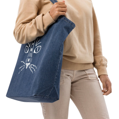 Cat Animal Spirit Tote Bag 100% Organic blue denim
