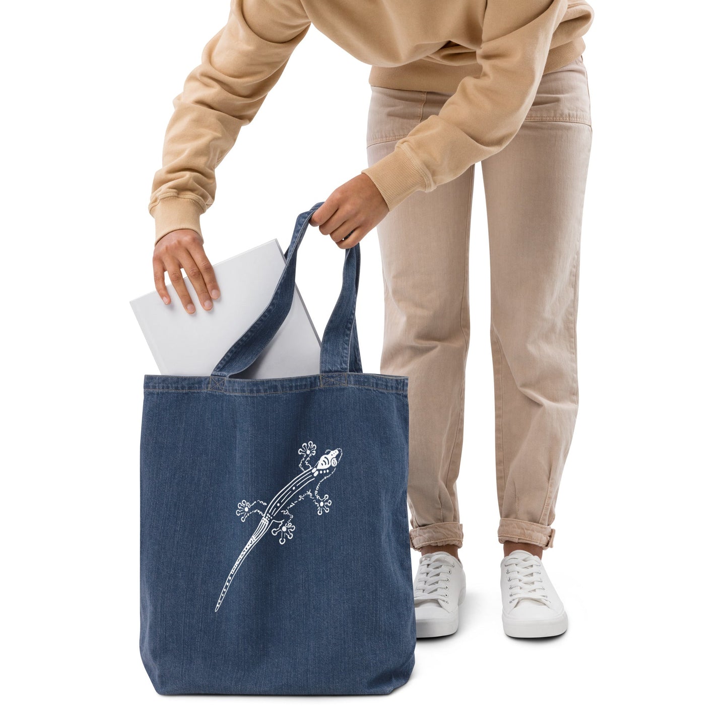 Lizard Animal Spirit Tote Bag 100% Organic blue denim