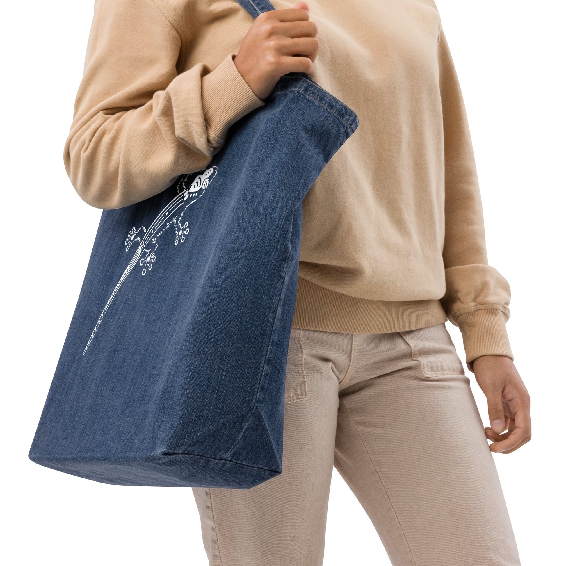 Lizard Animal Spirit Tote Bag 100% Organic blue denim