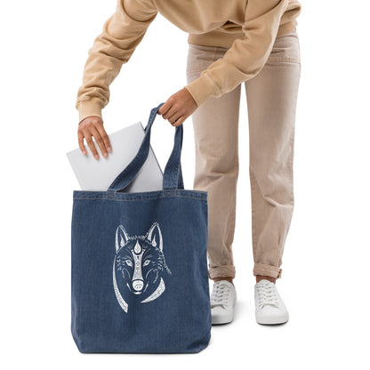 Wolf Animal Spirit Tote Bag 100% Organic blue denim