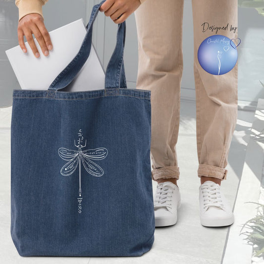Dragonfly Animal Spirit Tote Bag 100% Organic denim