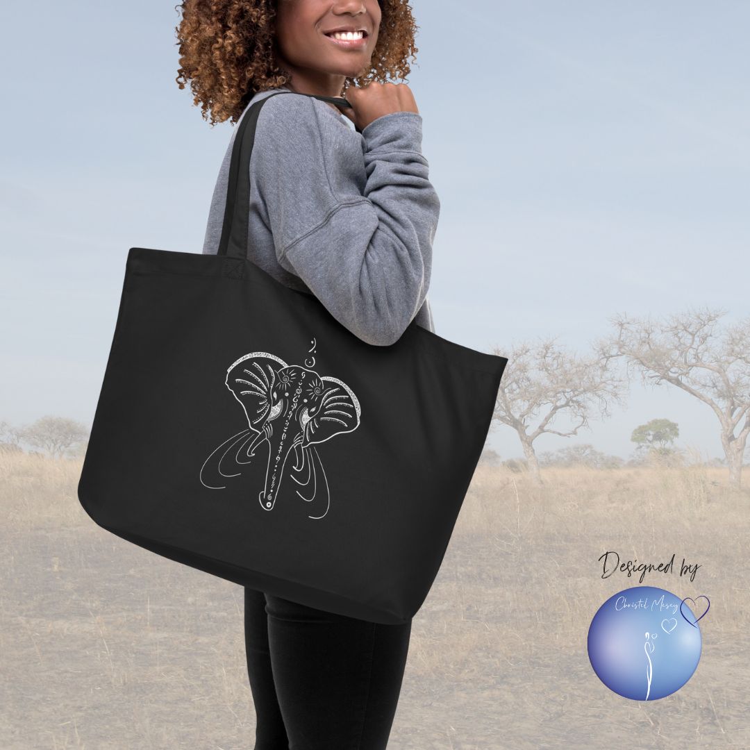 Elephant Animal Spirit Tote Bag 100% organic cotton XL size