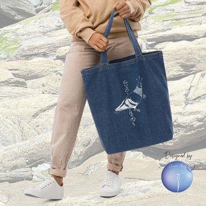 Pigeon Animal Spirit Tote Bag 100% Organic cotton blue denim