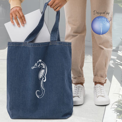 Seahorse Animal Spirit Tote Bag 100% Organic denim