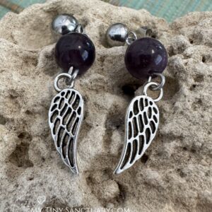 Amethyst and Silver Angel Wing Earrings – Guardians of Serenity