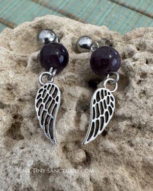 Amethyst and Silver Angel Wing Earrings – Guardians of Serenity