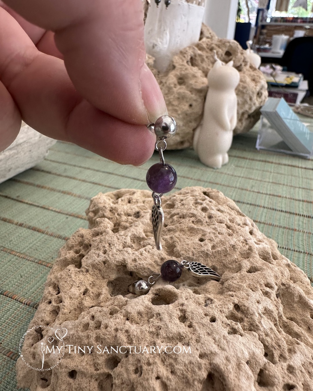 Amethyst and Silver Angel Wing Earrings – Guardians of Serenity