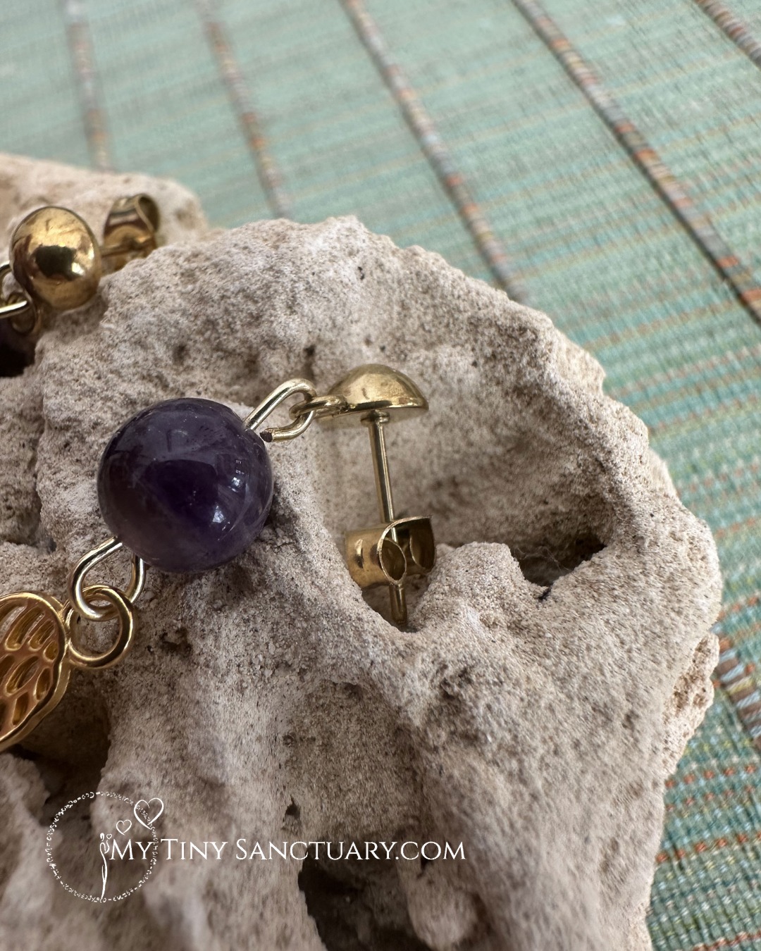 Amethyst & Gold Angel Wing Earrings – Guardians of Serenity