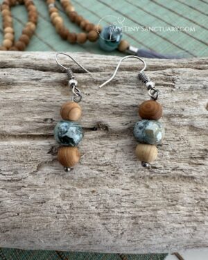 Aegean Green Grounding Earrings | Sandalwood & Ceramic Drops