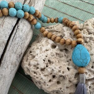 Calming Turquoise Howlite Mala | Sandalwood & Stress-Relief Stone