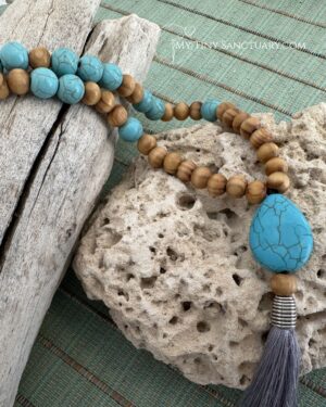 Calming Turquoise Howlite Mala | Sandalwood & Stress-Relief Stone