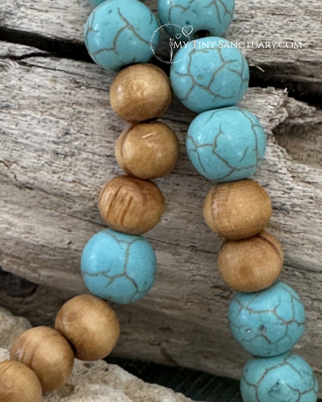Calming Turquoise Howlite Mala | Sandalwood & Stress-Relief Stone