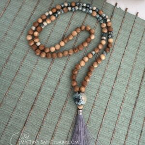 Aegean Green Grounding Mala | Sandalwood & Earthy Ceramic Beads