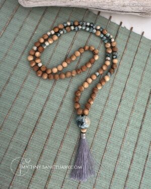 Aegean Green Grounding Mala | Sandalwood & Earthy Ceramic Beads