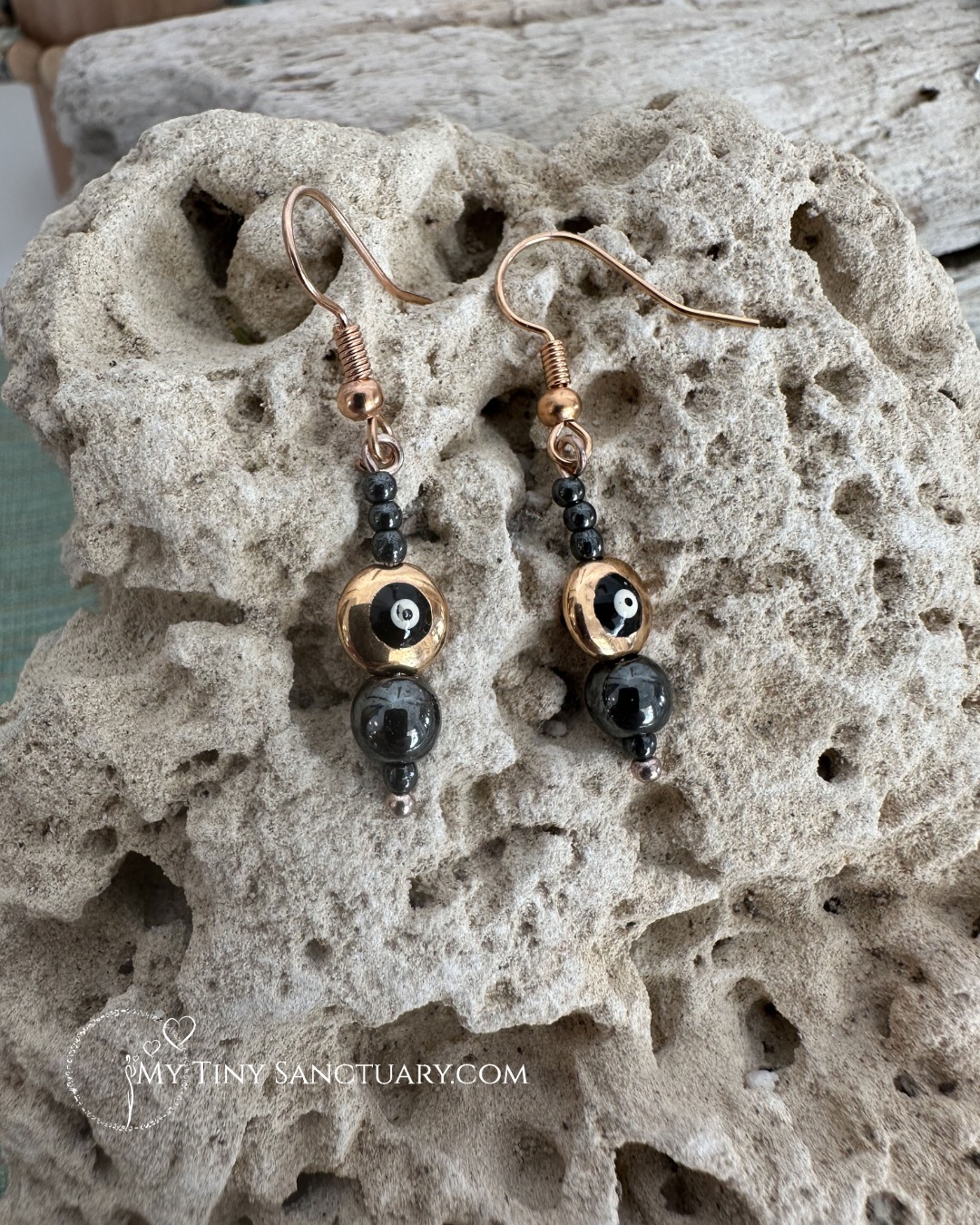 Rose Gold & Hematite Mati Earrings