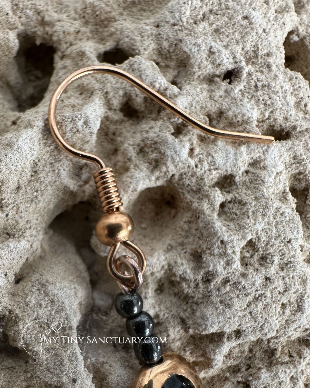 Rose Gold & Hematite Mati Earrings Detail 2