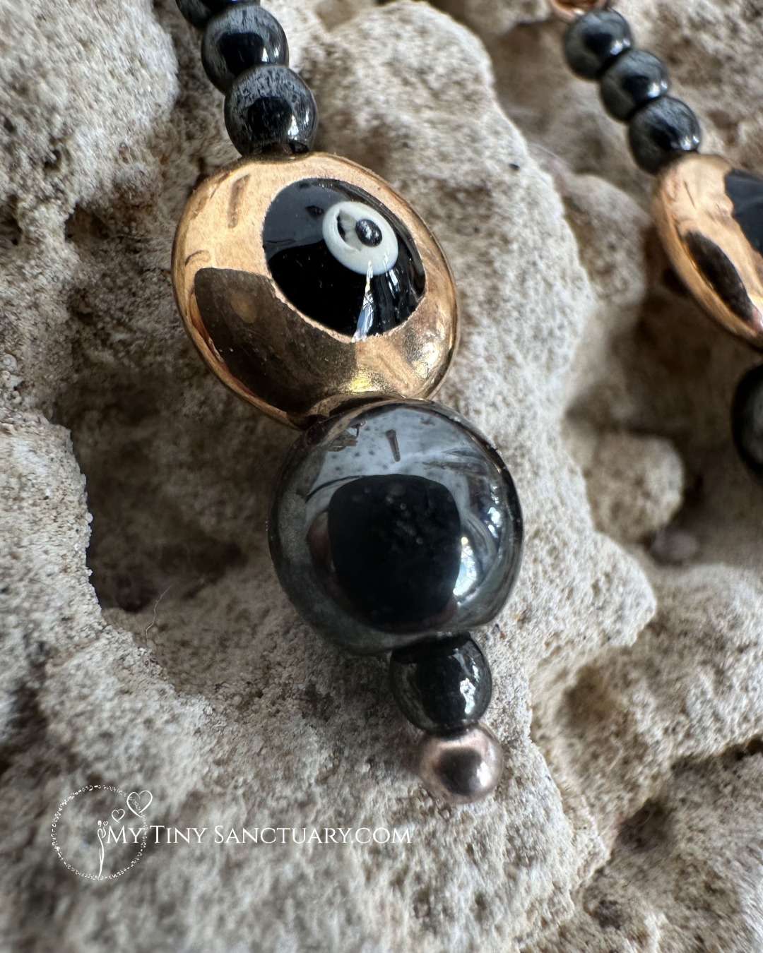 Rose Gold & Hematite Mati Earrings - Detail 1