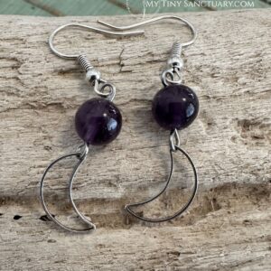 Moon Earrings: Crescent Moon with Amethyst Beads