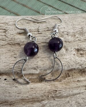 Moon Earrings: Crescent Moon with Amethyst Beads
