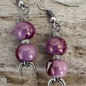 Moon Earrings: Crescent Moon with Handcrafted Ceramic Beads