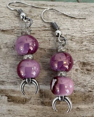 Moon Earrings: Crescent Moon with Handcrafted Ceramic Beads