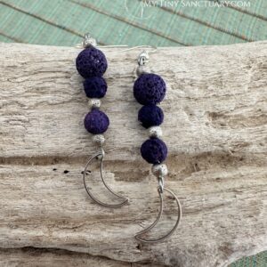 Moon Earrings: Moon Phase with Purple Lava Stone Beads