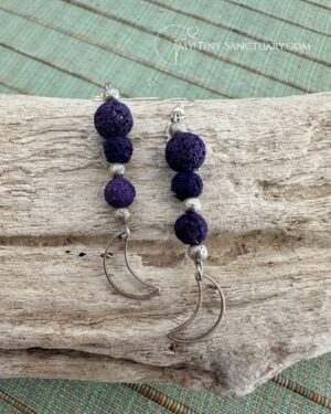 Moon Earrings: Moon Phase with Purple Lava Stone Beads