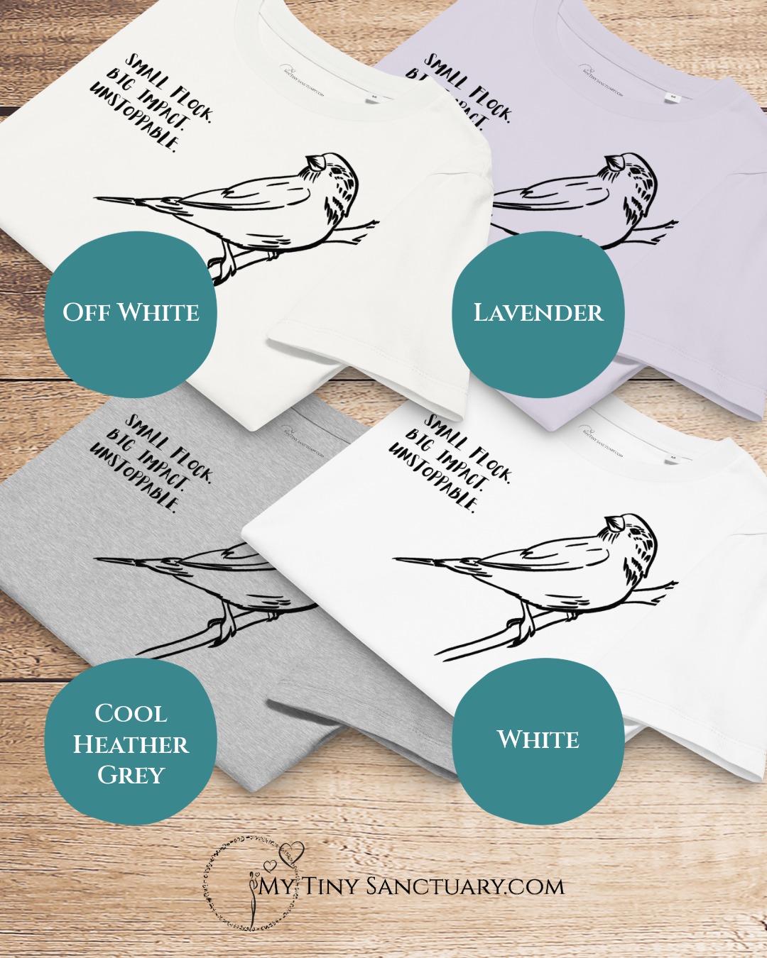 Sparrow Spirit T-shirt for Women 100% Organic Cotton: Small flock. Big impact. Unstoppable. | Colours available