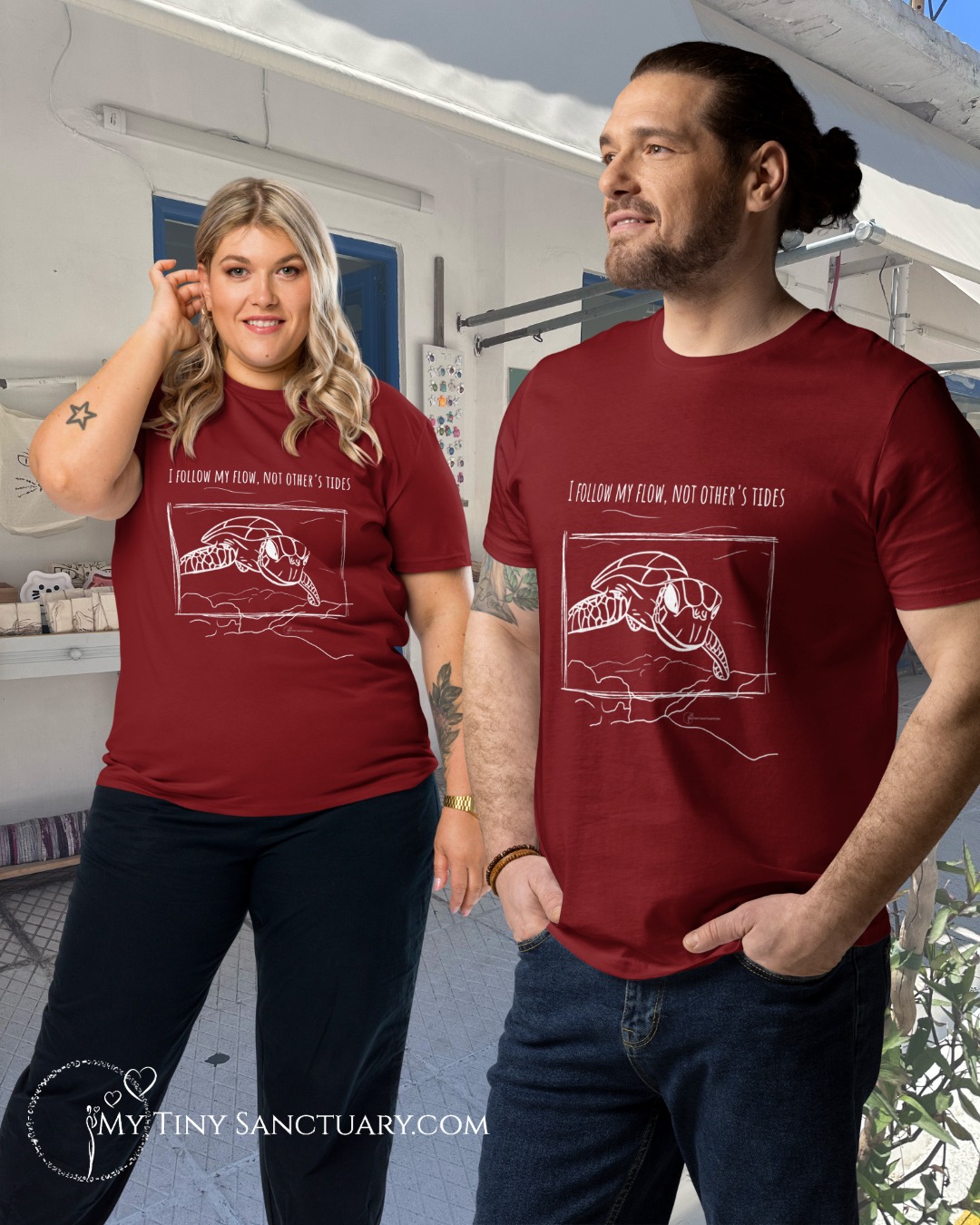 Turtle Animal Spirit T-Shirt – "I Follow My Flow, Not Others' Tides" (Organic Cotton)