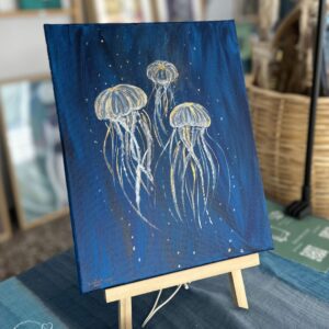 Jellyfishes in the Deep – Original Acrylic Painting by Christel Mesey | Aegina Ocean Art | My Tiny Sanctuary