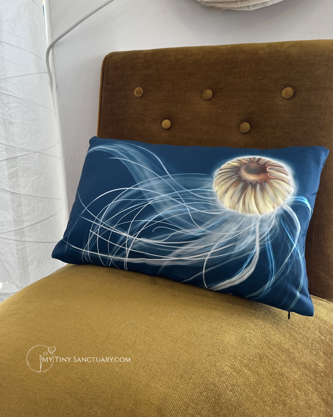 Solo Jellyfish – The Graceful Dancer Decorative Cushion | Minimalist Ocean Art Home Accent