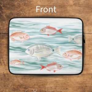 Aegean Fish Laptop Case – Water-Resistant Neoprene Sleeve with Faux Fur Lining