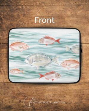 Aegean Fish Laptop Case – Water-Resistant Neoprene Sleeve with Faux Fur Lining