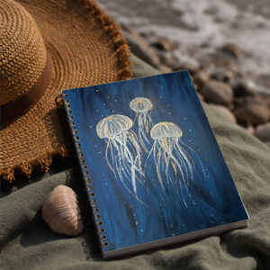 Jellyfishes in the Deep – Dotted Spiral Notebook | Original Art by Christel Mesey | My Tiny Sanctuary