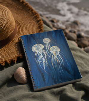 Jellyfishes in the Deep – Dotted Spiral Notebook | Original Art by Christel Mesey | My Tiny Sanctuary