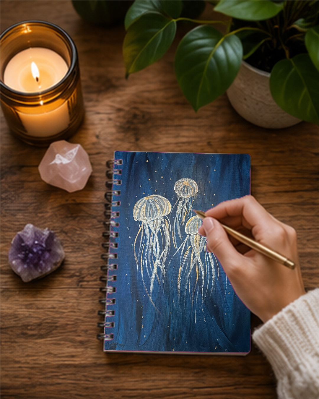 Jellyfishes in the Deep – Dotted Spiral Notebook | Original Art by Christel Mesey | My Tiny Sanctuary - Image 3